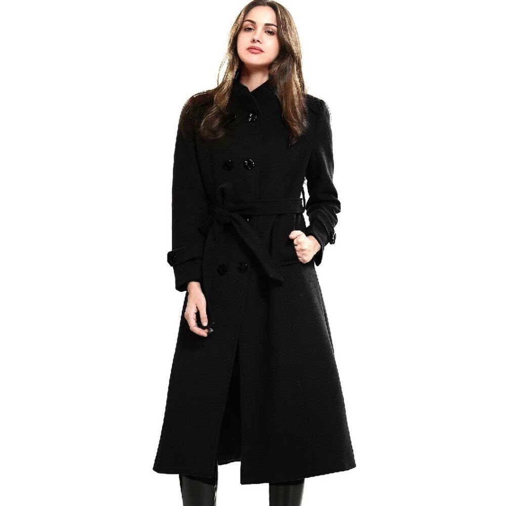 Wool Trench Coat Double-Breasted Belted Winter Jacket Women's